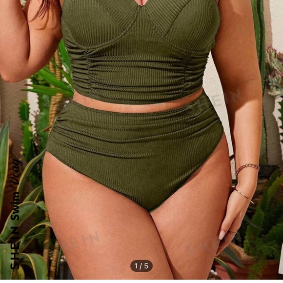 5/$20 NWOT SHEIN 1x bikini bottoms, olive green, high waist - Picture 2 of 7